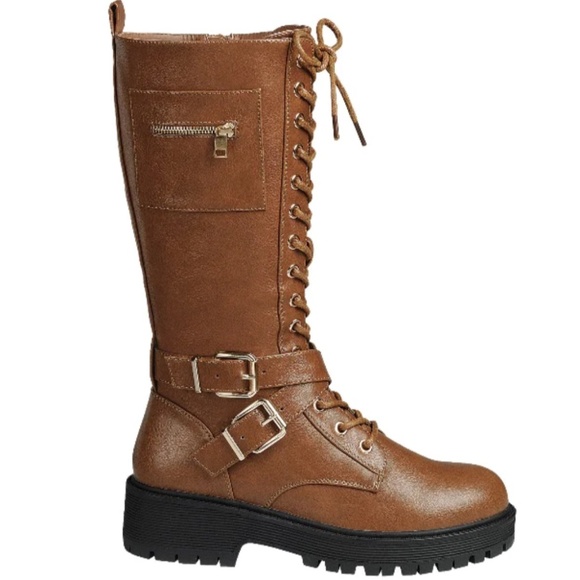 New Tan Lace Up Knee High Combat Military Boots - Picture 1 of 2